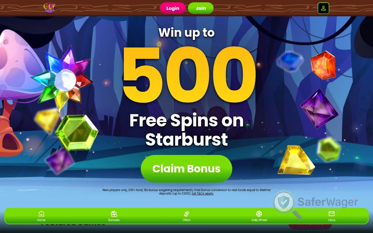 Screenshot of Elf Slots website