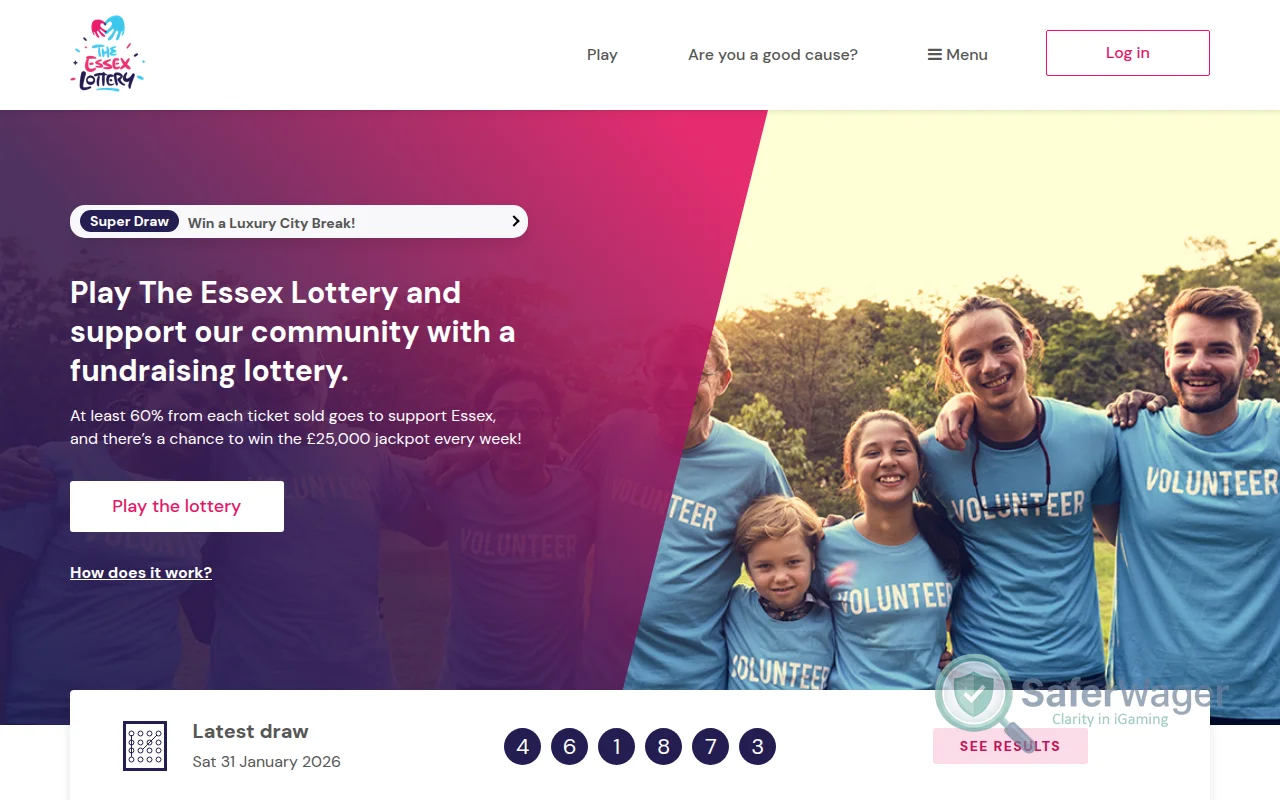 Screenshot of Essex Lottery website