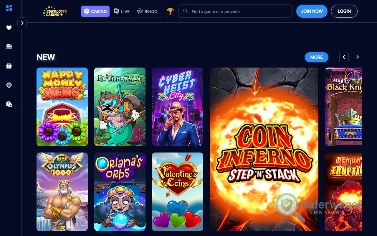 Screenshot of Euro Lotto Casino website