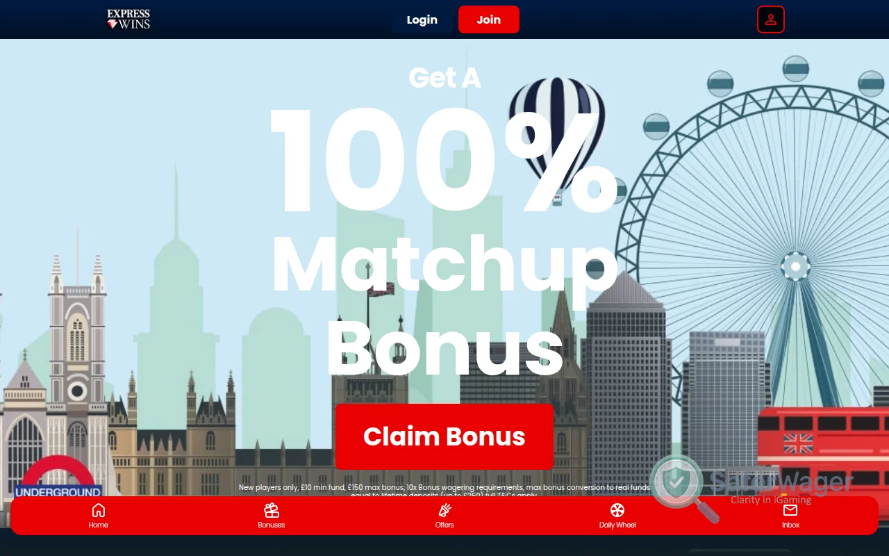 Screenshot of Express Wins website