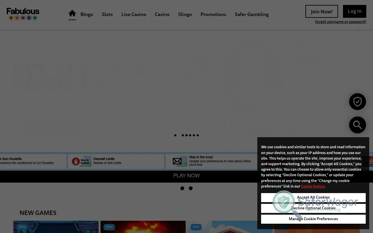 Screenshot of Fabulous Bingo website