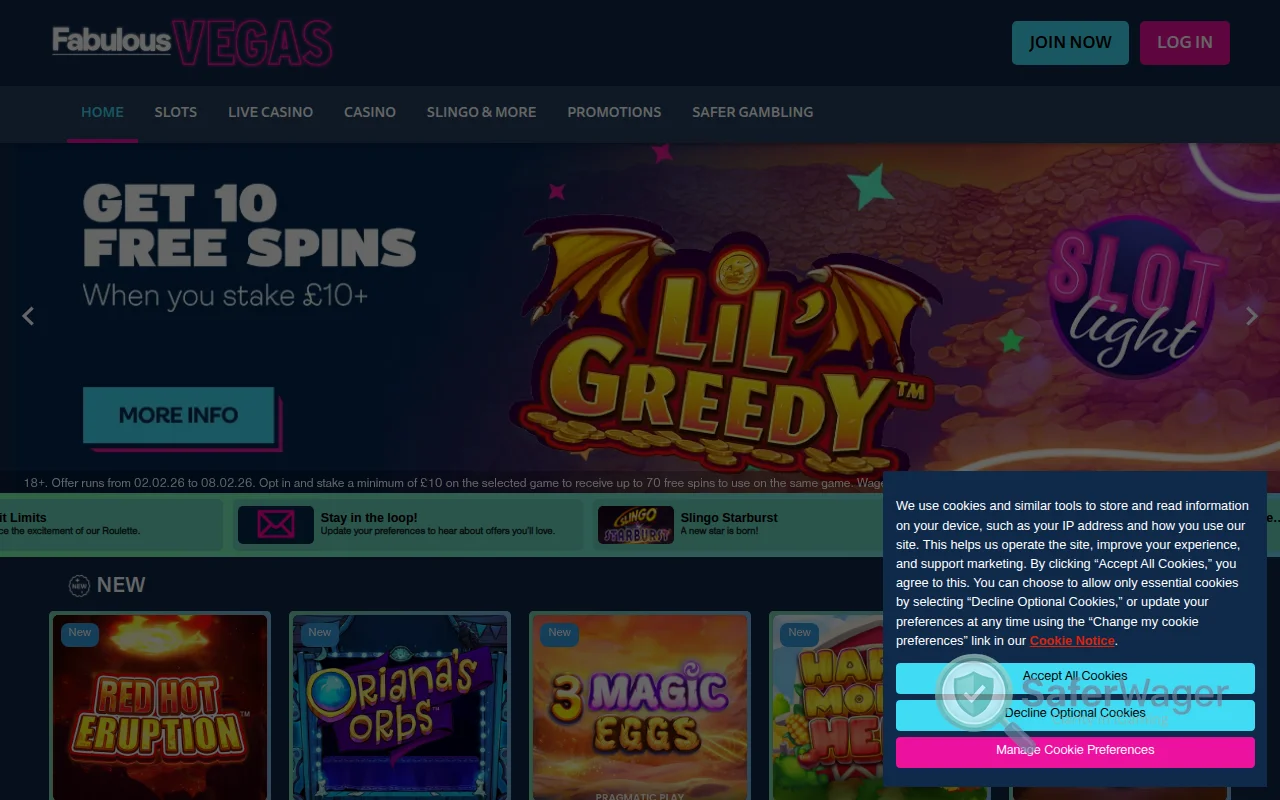 Screenshot of Fabulous Vegas website