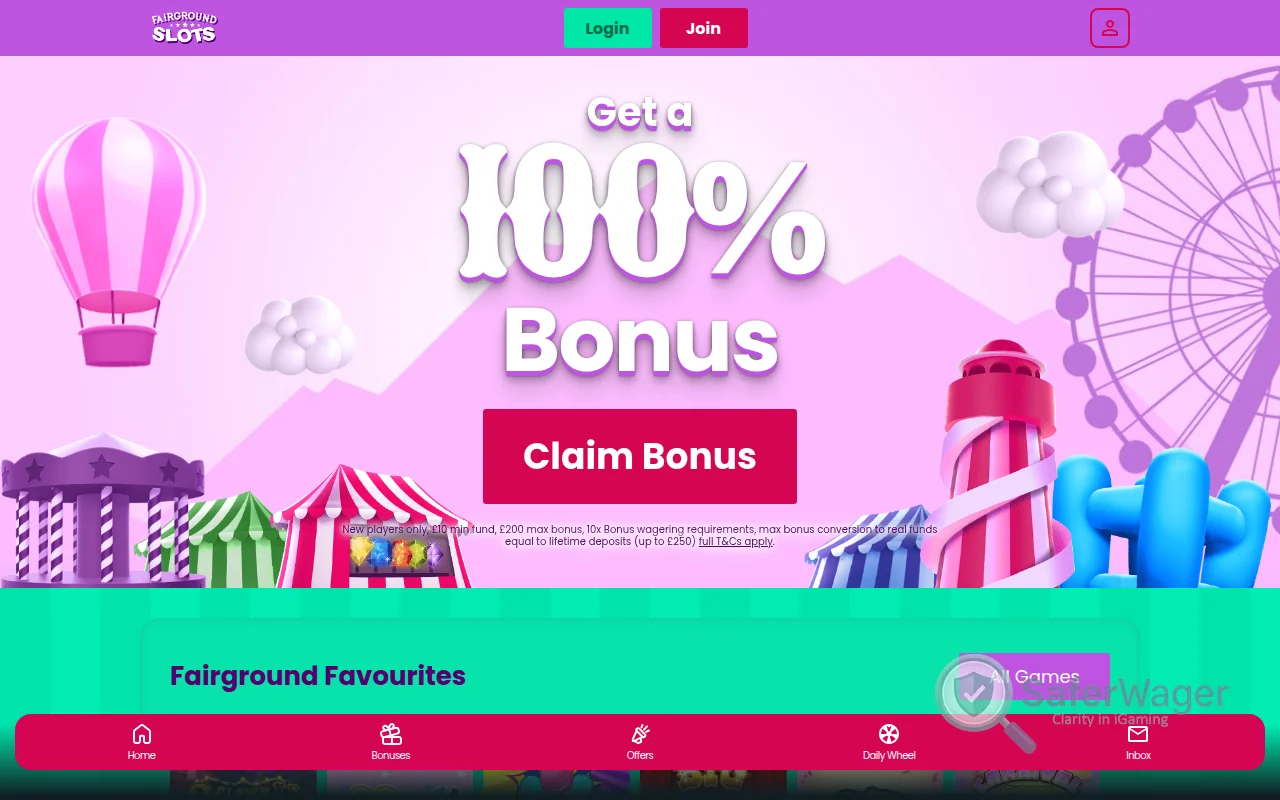 Screenshot of Fairground Slots website
