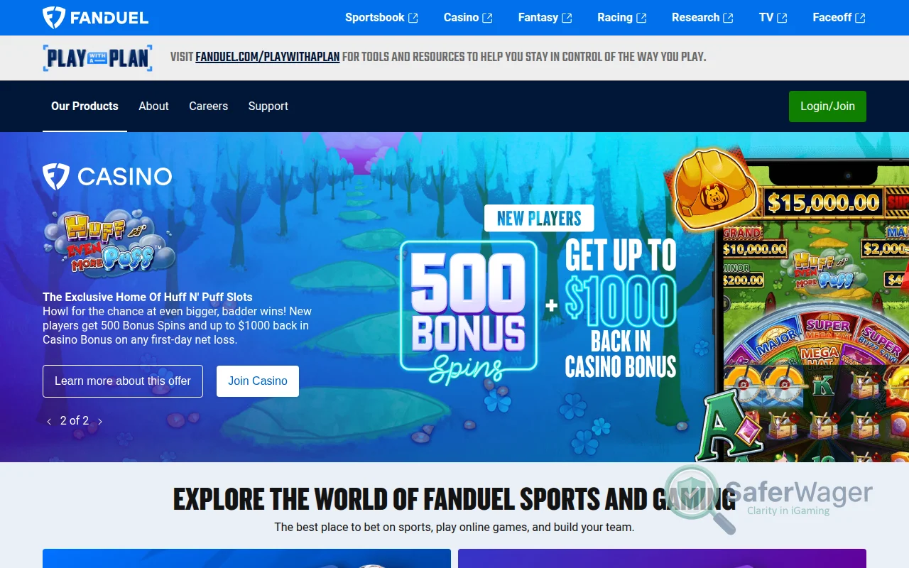 Screenshot of FanDuel website