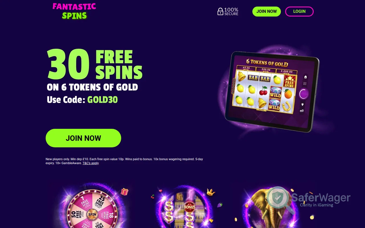 Screenshot of Fantastic Spins website