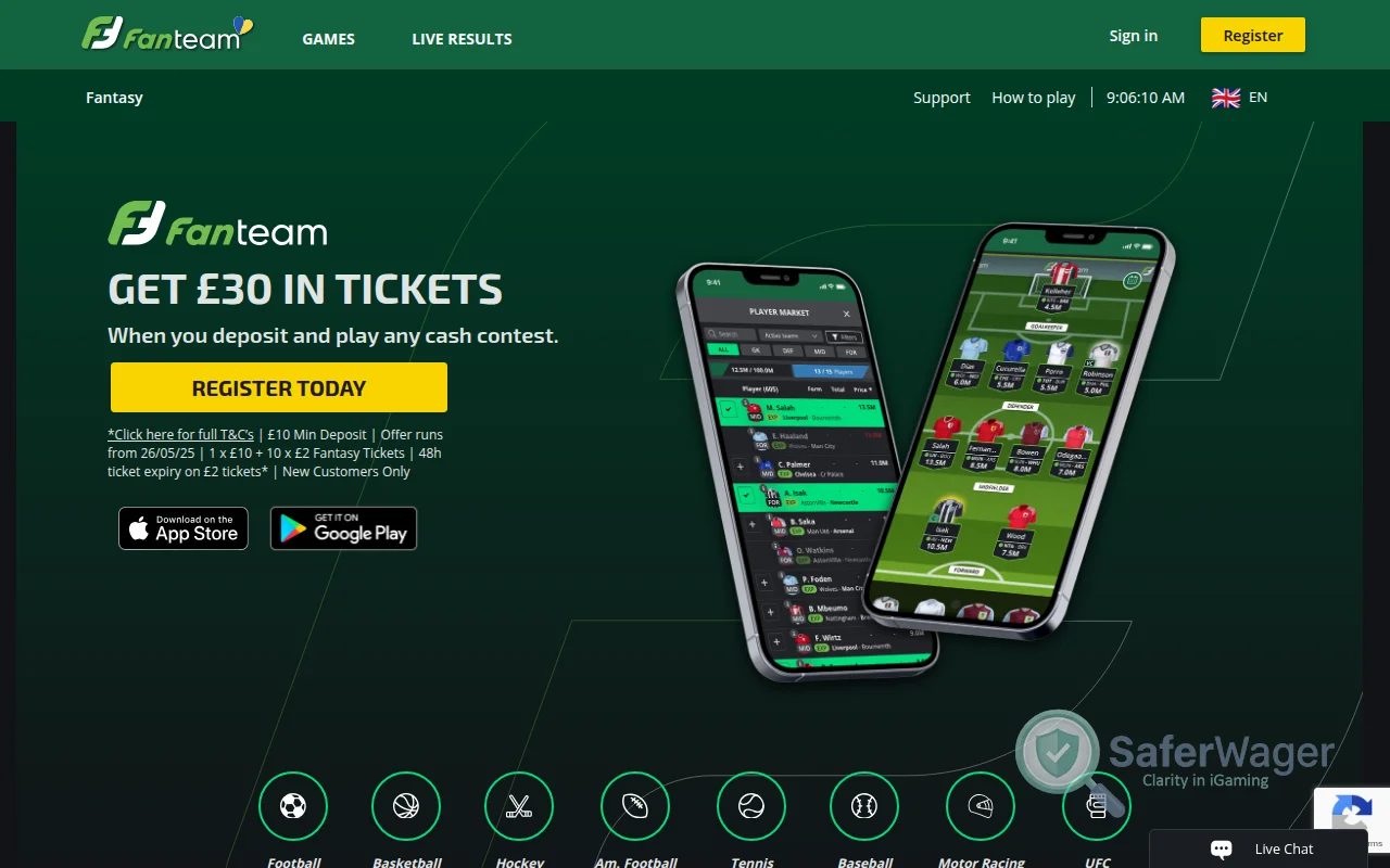 Screenshot of FanTeam website