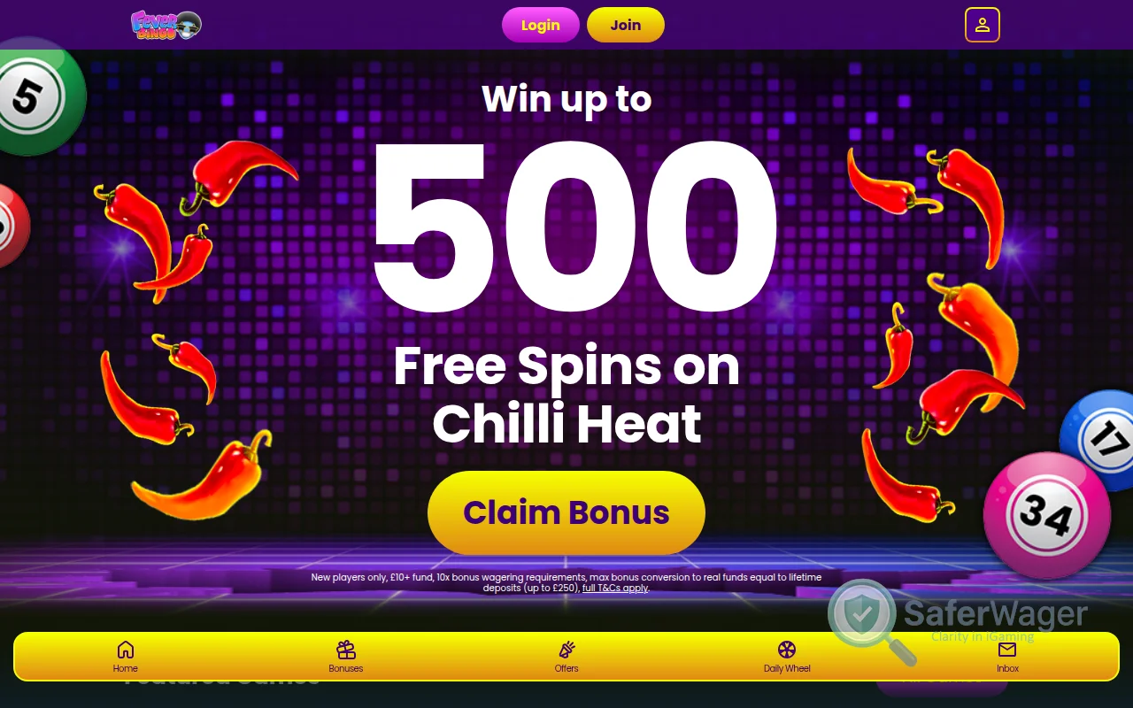 Screenshot of Fever Bingo website