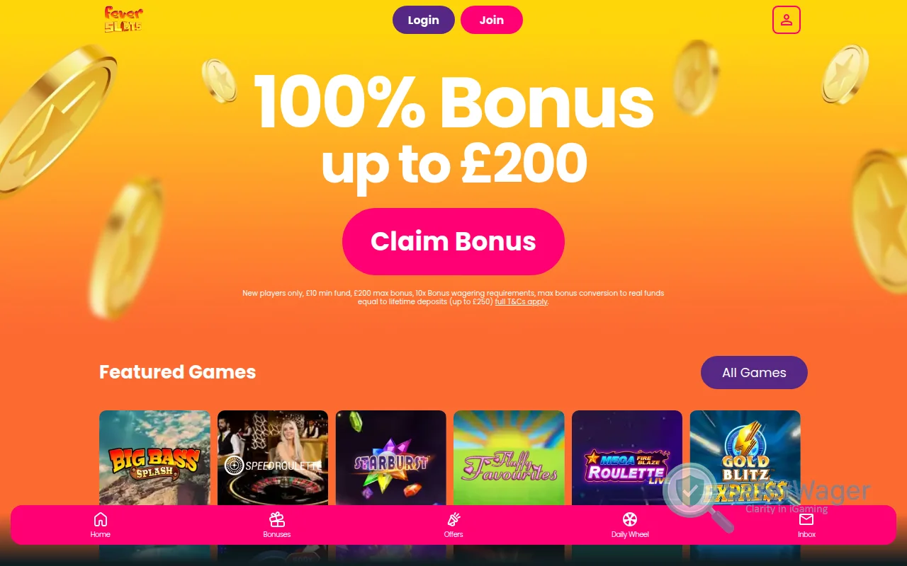 Screenshot of Fever Slots website