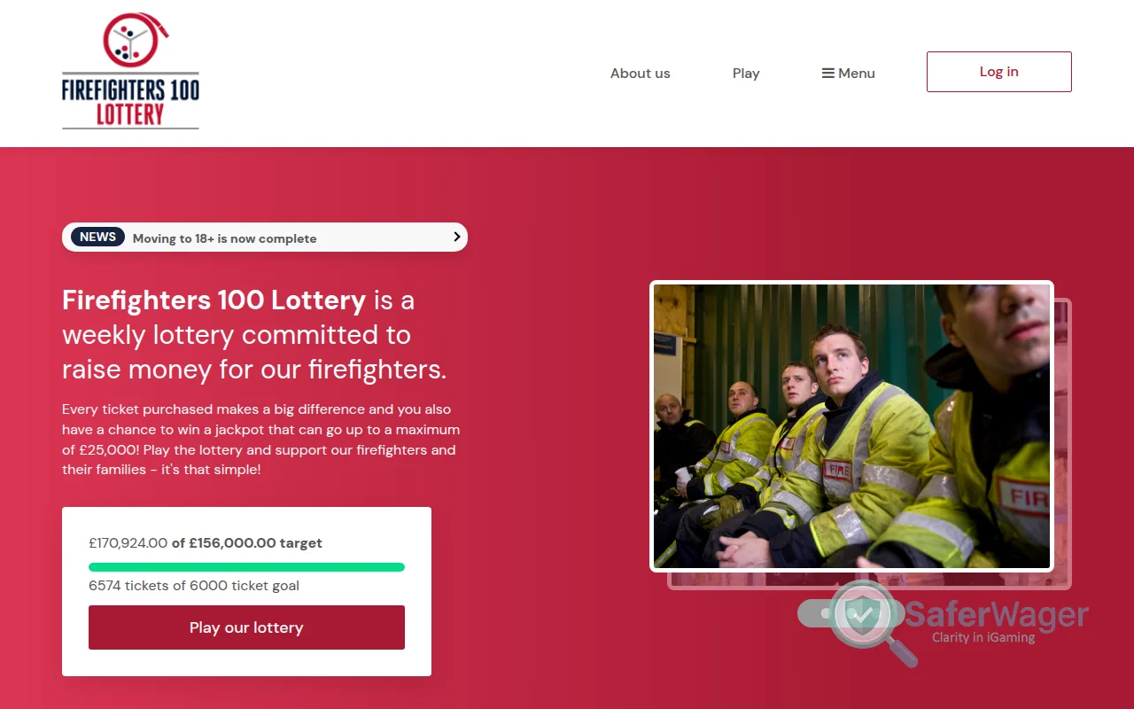 Screenshot of Firefighters100 Lottery website