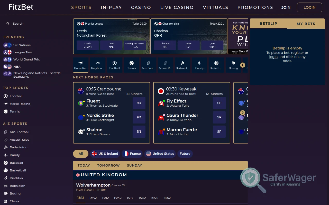 Screenshot of Fitzdares website