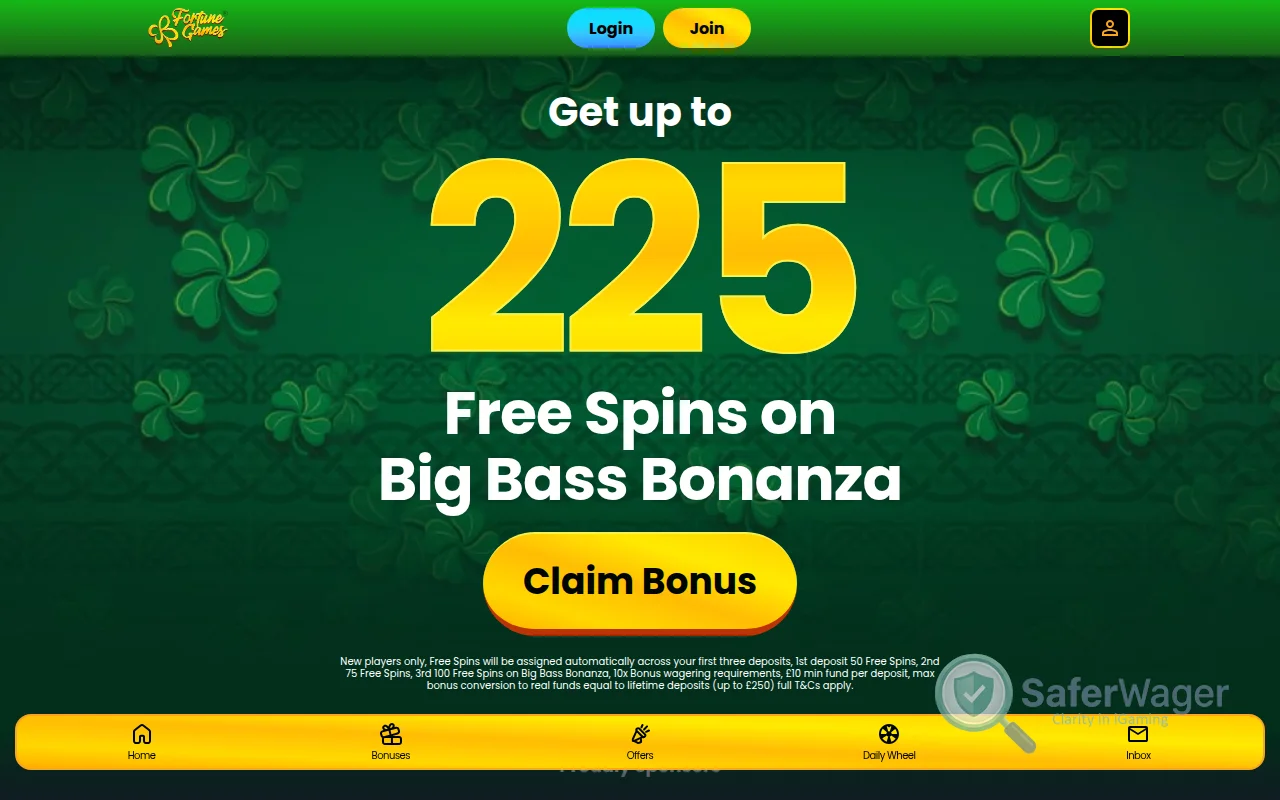 Screenshot of Fortune Games website