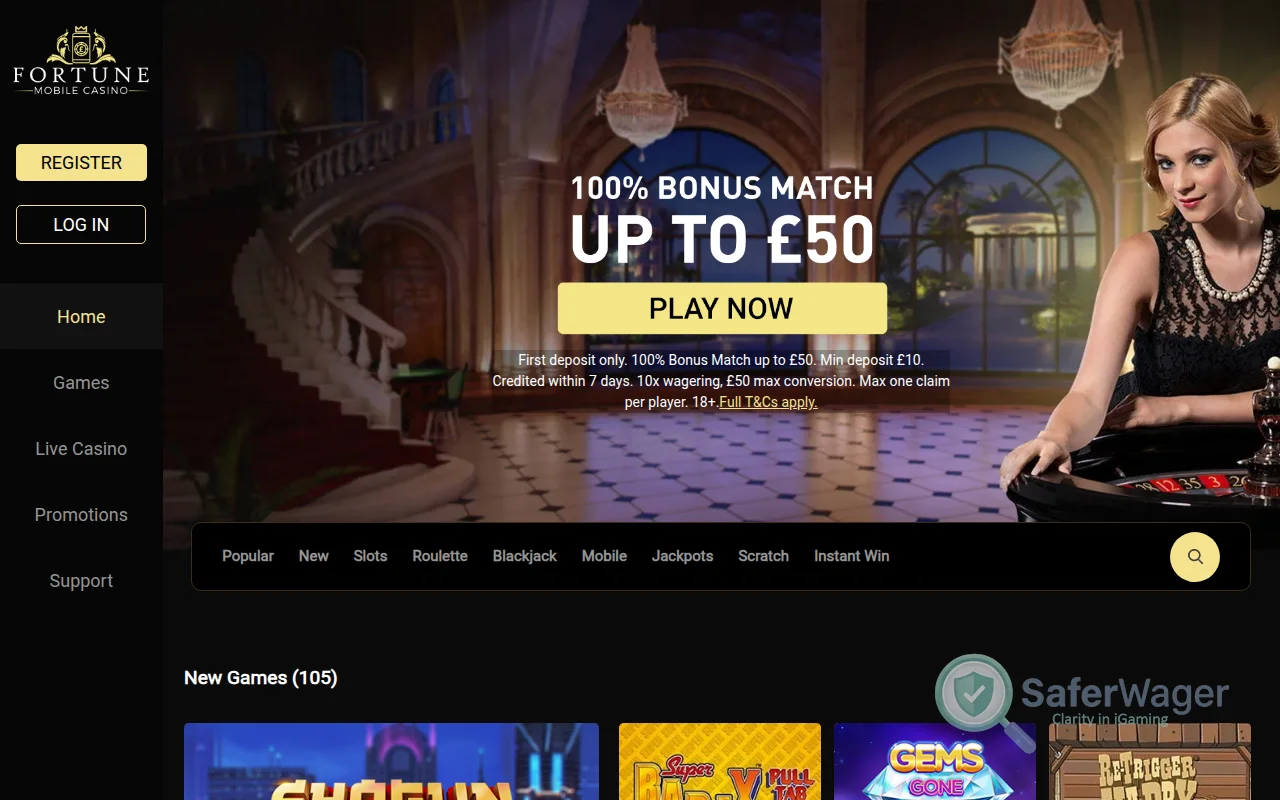 Screenshot of Fortune Mobile Casino website