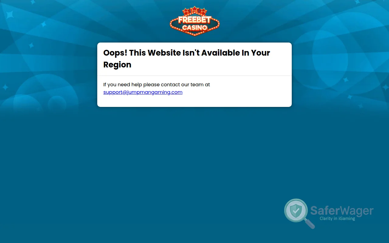 Screenshot of Free Bet Casino website