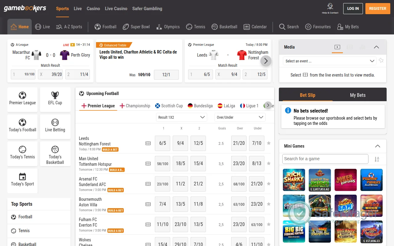 Screenshot of Gamebookers website