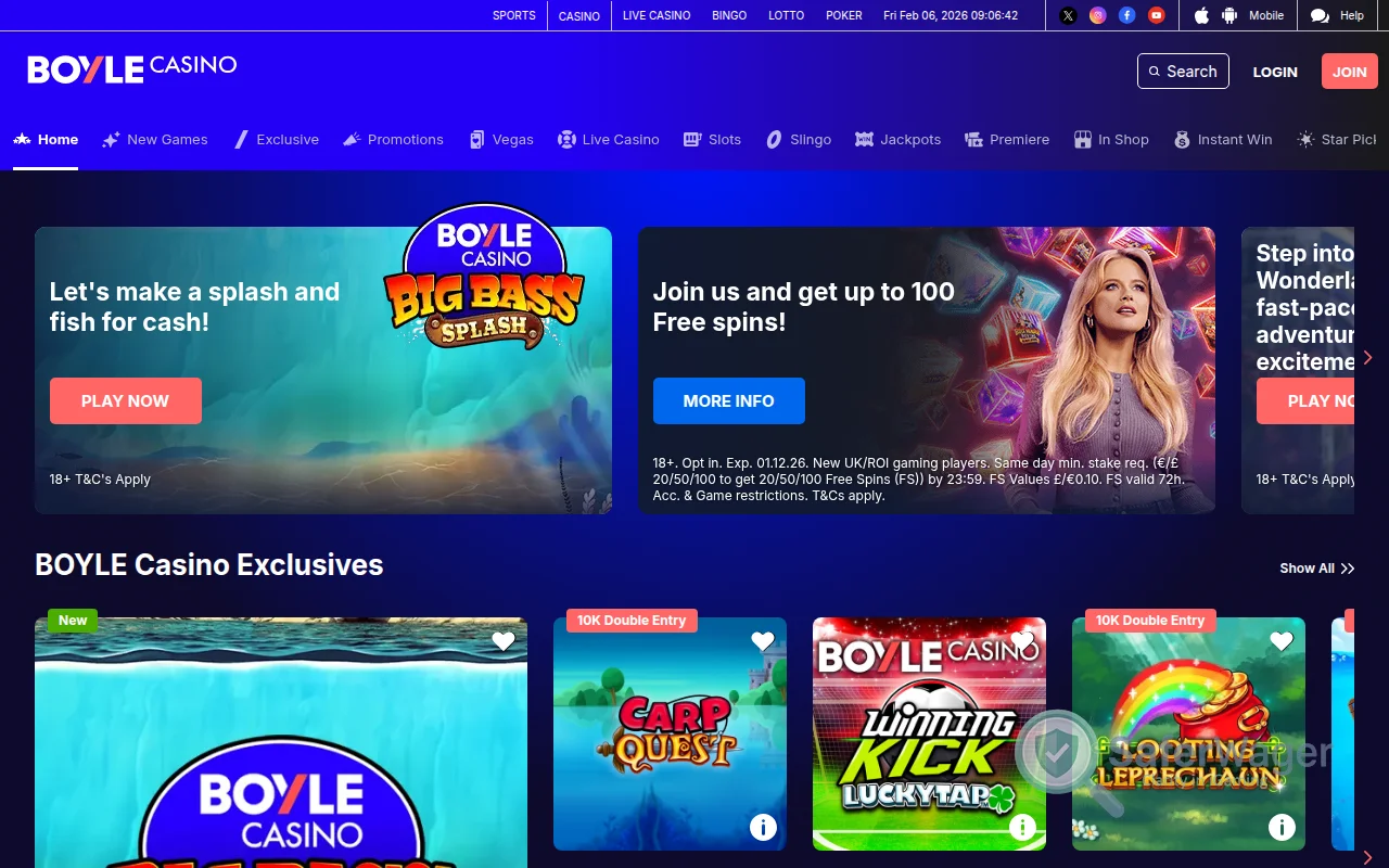 Screenshot of BoyleSports Games website