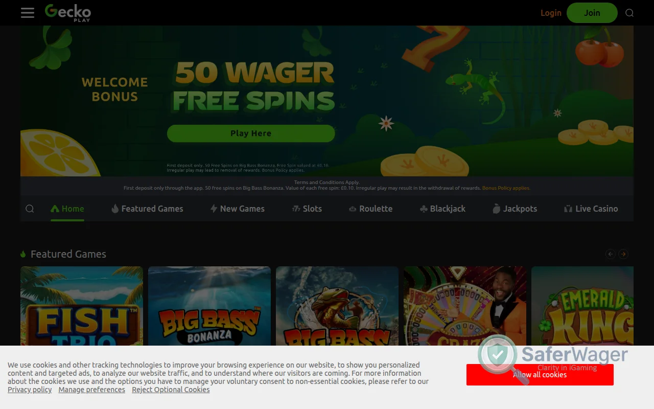 Screenshot of GeckoPlay website