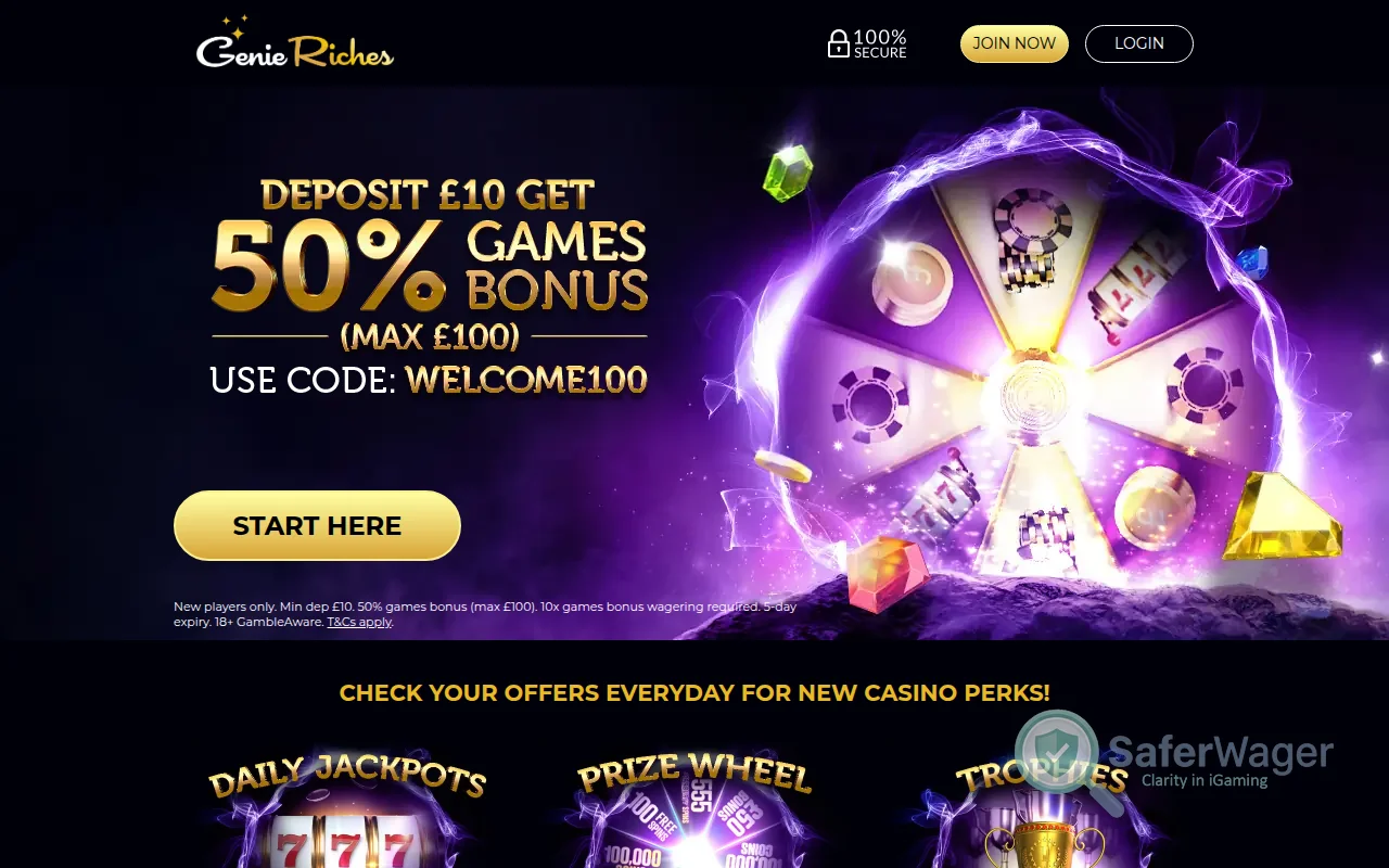 Screenshot of Genie Riches website