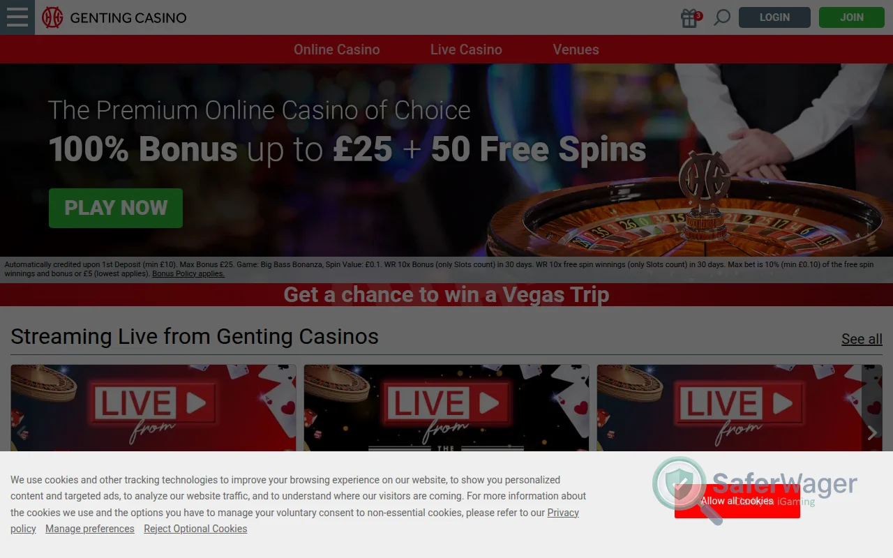 Screenshot of Genting Casino website
