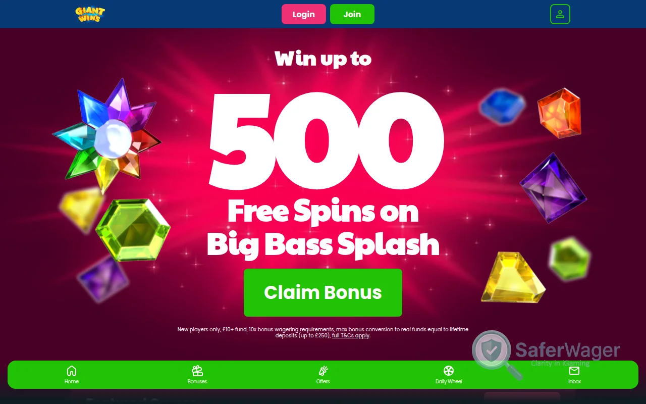 Screenshot of Giant Wins website