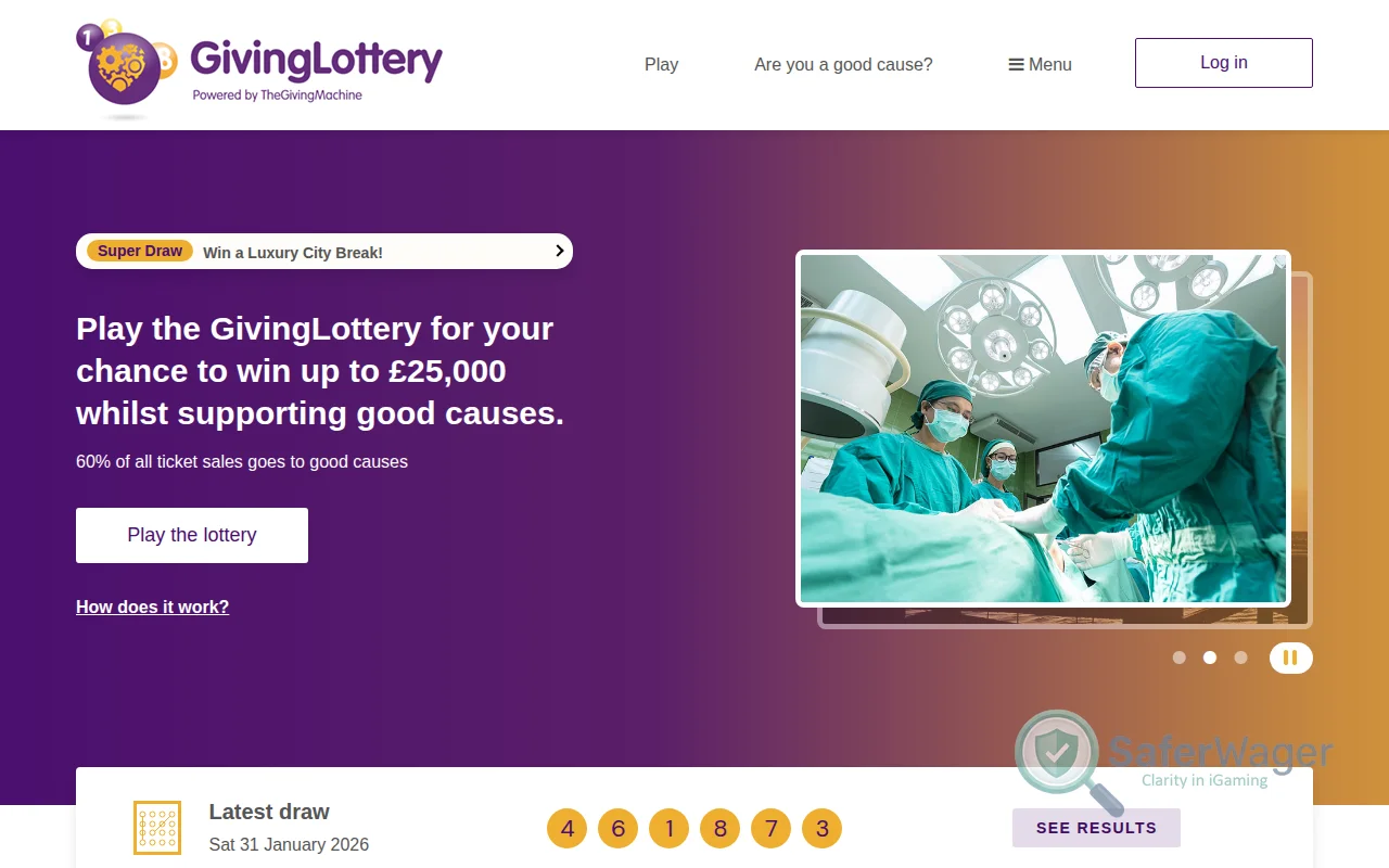 Screenshot of Giving Lottery website