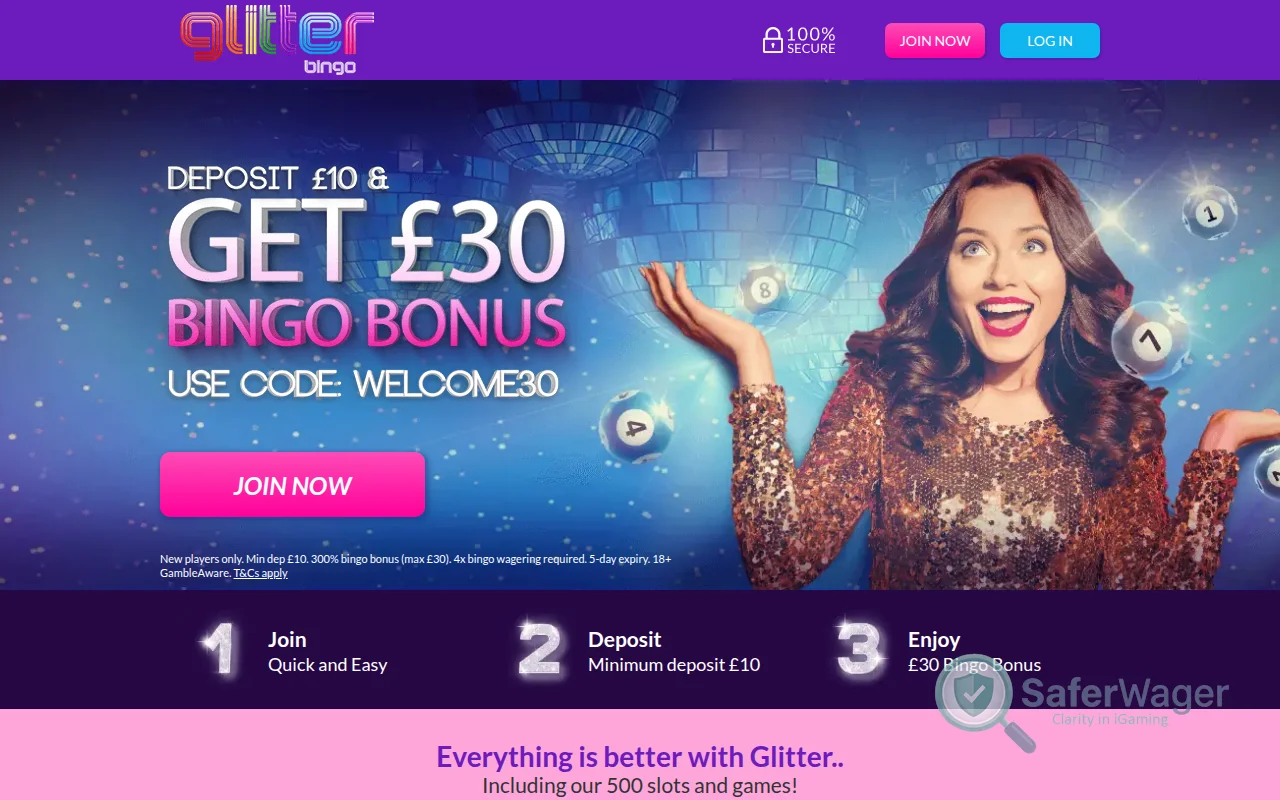 Screenshot of Glitter Bingo website
