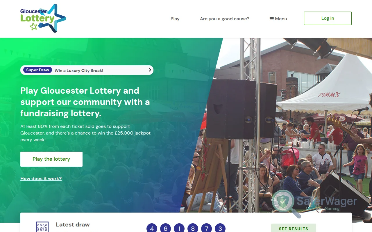 Screenshot of Gloucester Lottery website