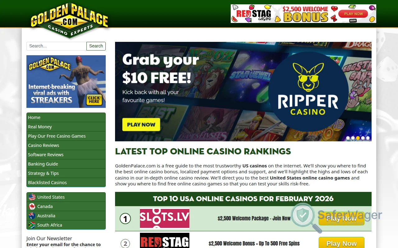 Screenshot of GoldenPalace.com website