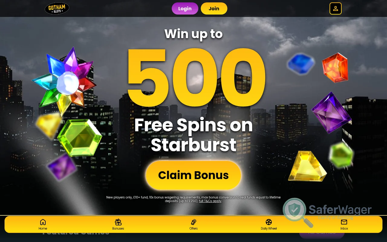 Screenshot of Gotham Slots website