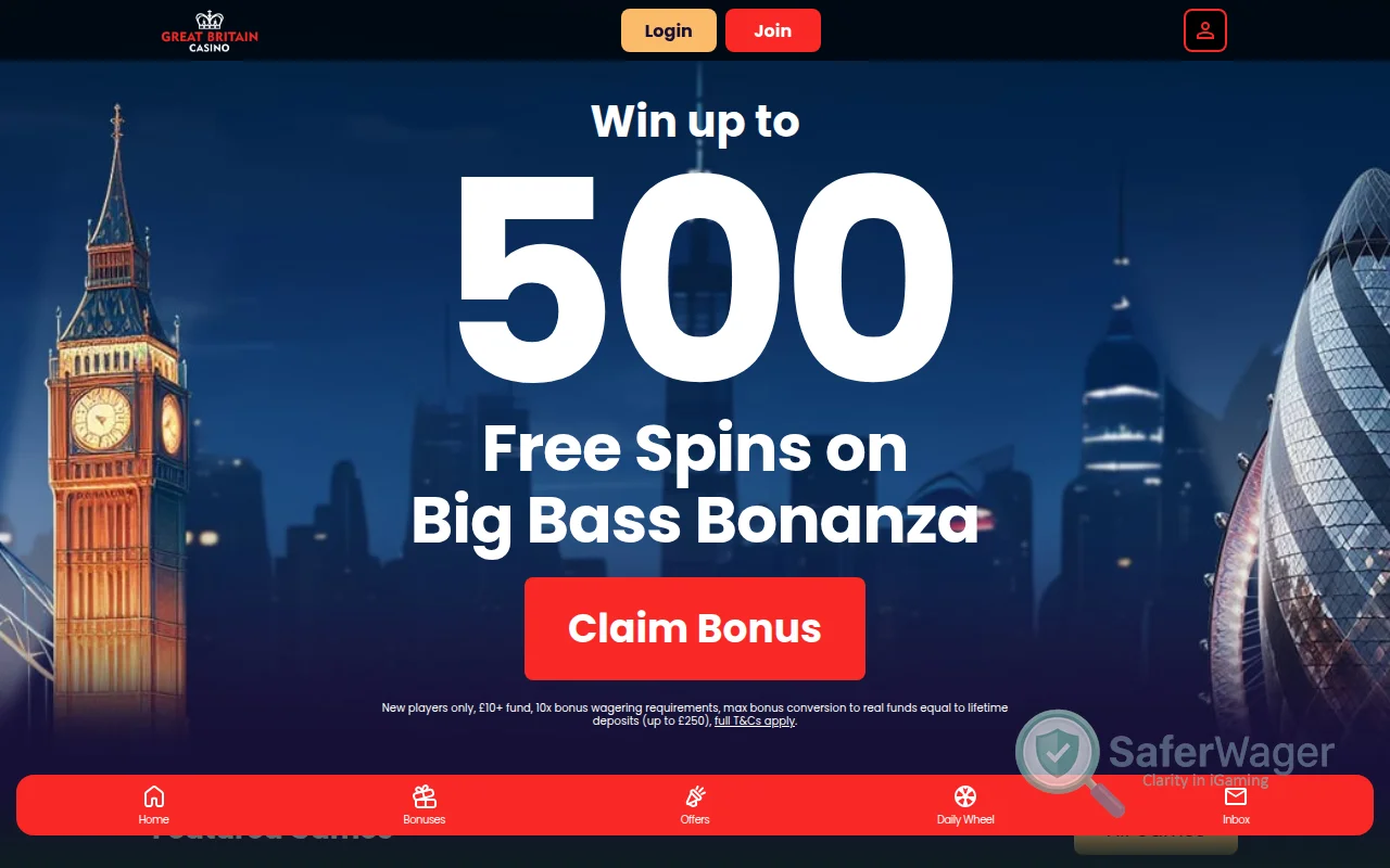 Screenshot of Great Britain Casino website