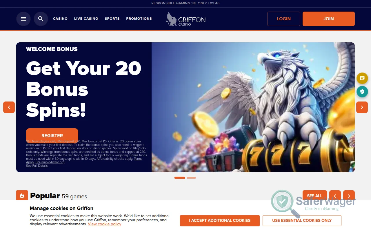 Screenshot of Griffon Casino website