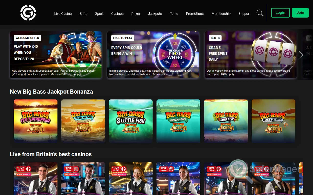 Screenshot of Grosvenor Casino website