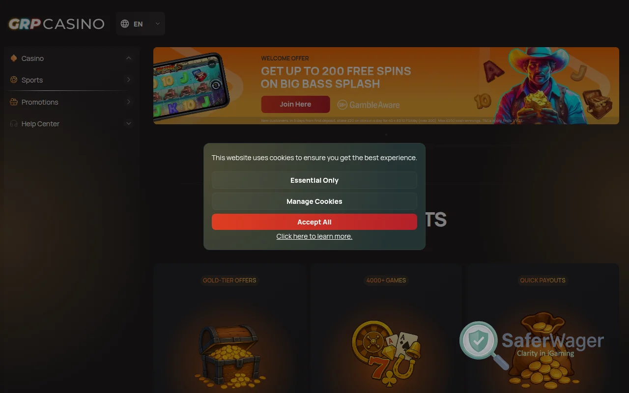 Screenshot of GRP Casino website