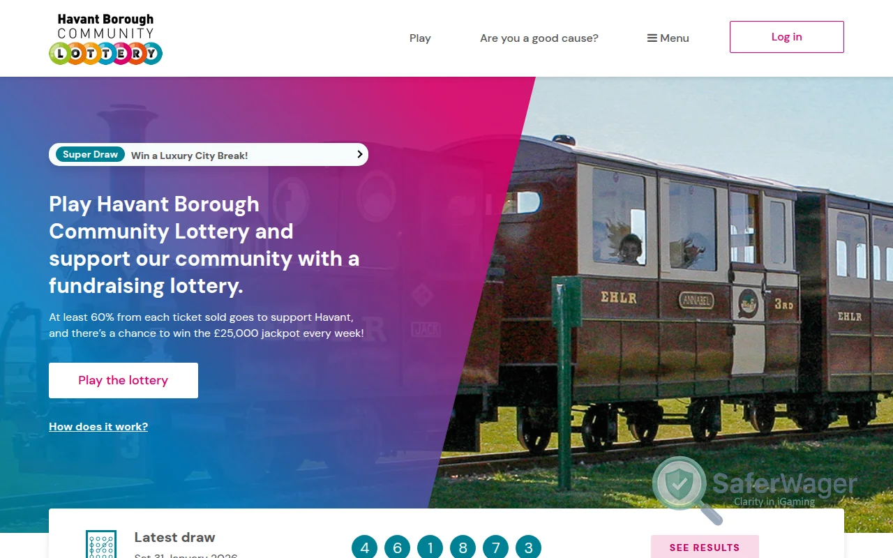 Screenshot of Havant Lottery website