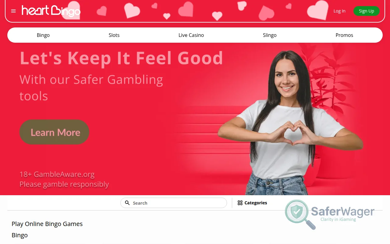 Screenshot of Heart Bingo website