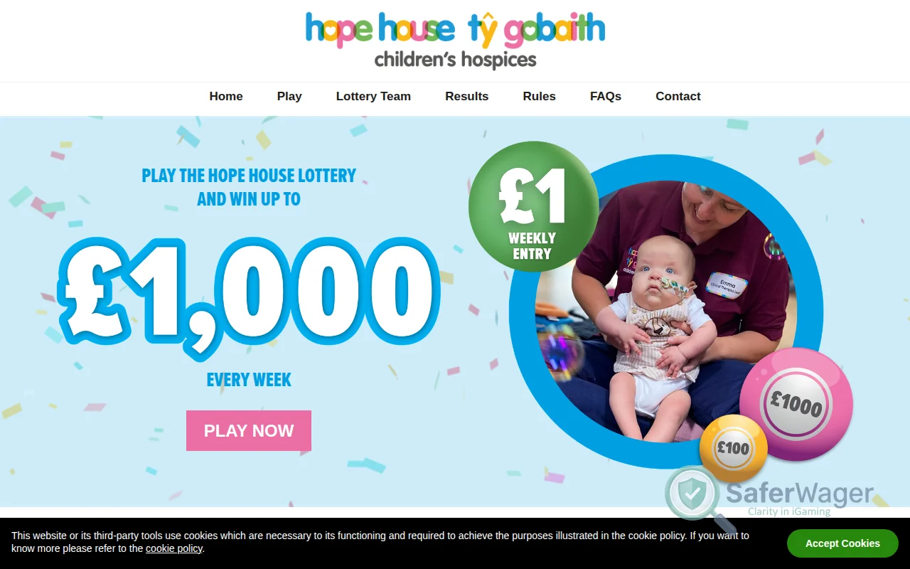 Screenshot of Hope House Lottery website