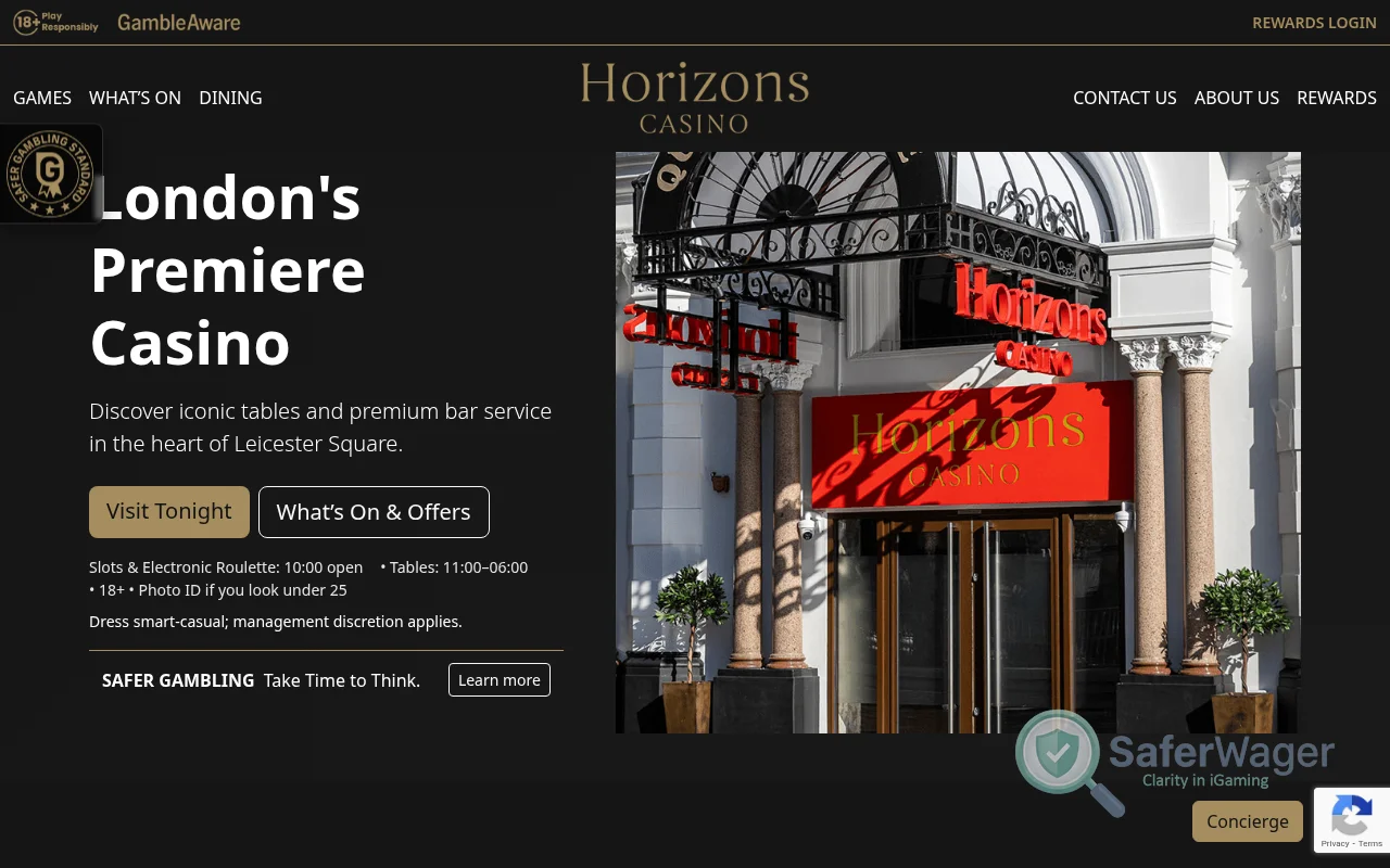 Screenshot of Horizons Casino website