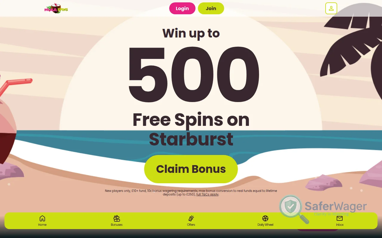 Screenshot of Hula Spins website