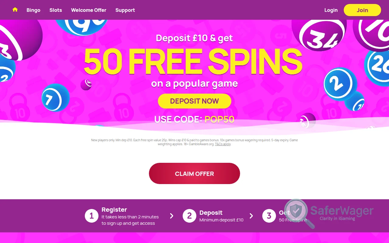 Screenshot of Hunky Bingo website