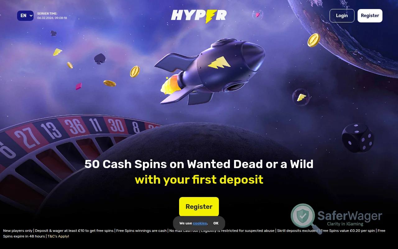 Screenshot of Hyper Casino website