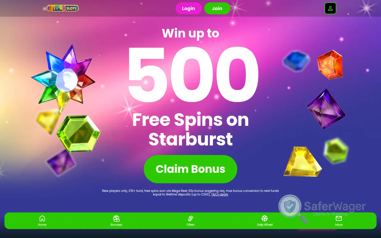Screenshot of Hyper Slots website