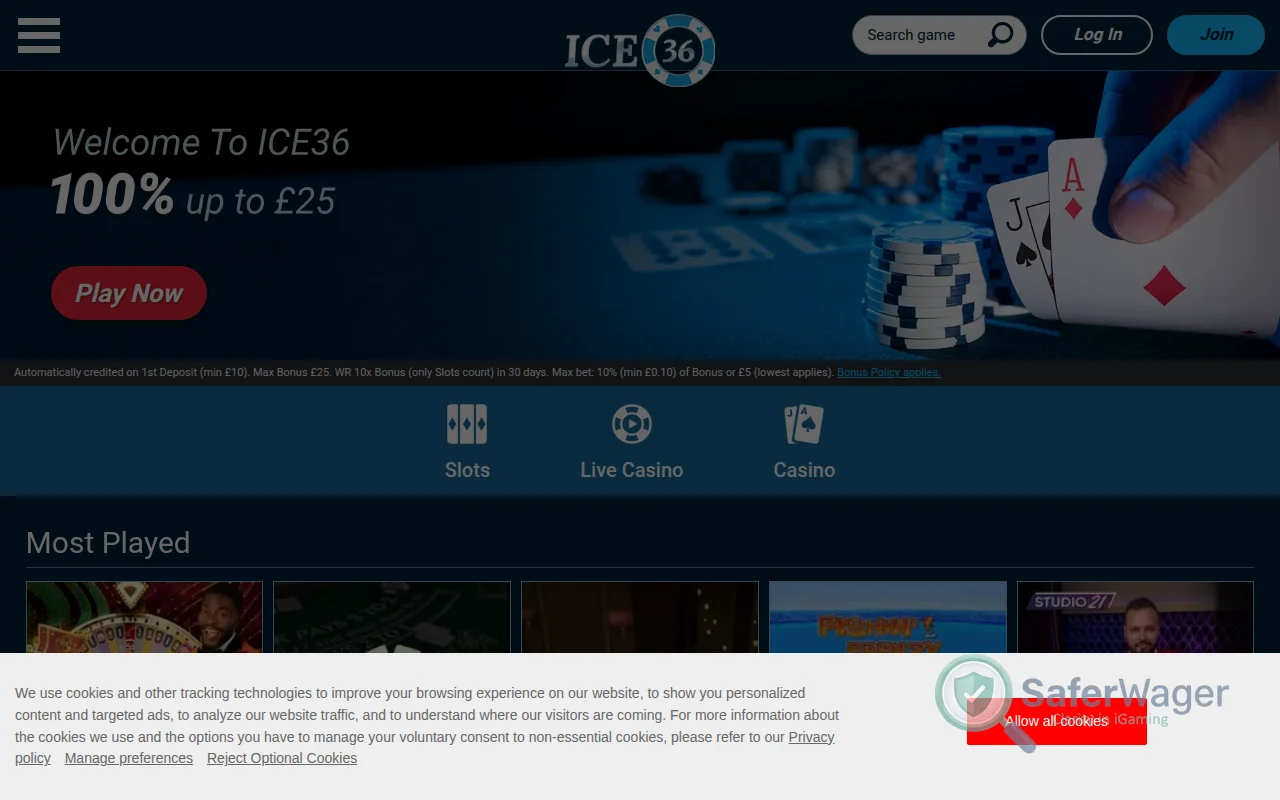 Screenshot of ICE36 website