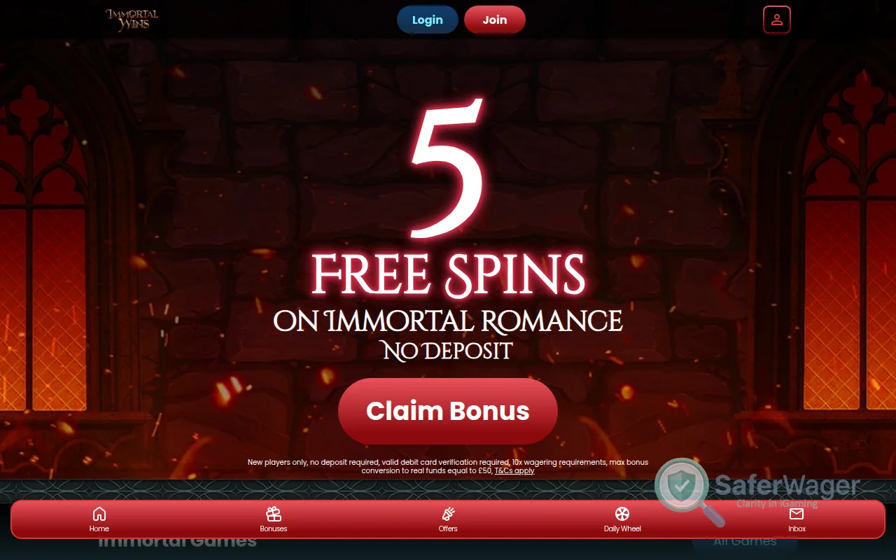 Screenshot of Immortal Wins website