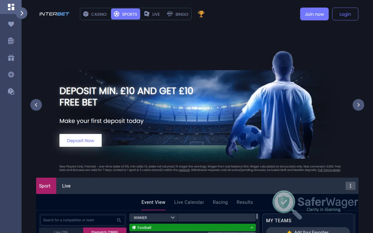 Screenshot of Interbet website