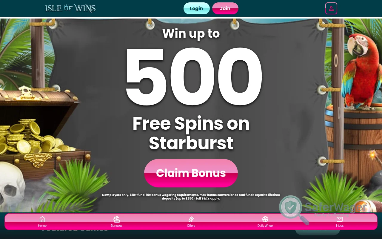 Screenshot of Isle of Win website