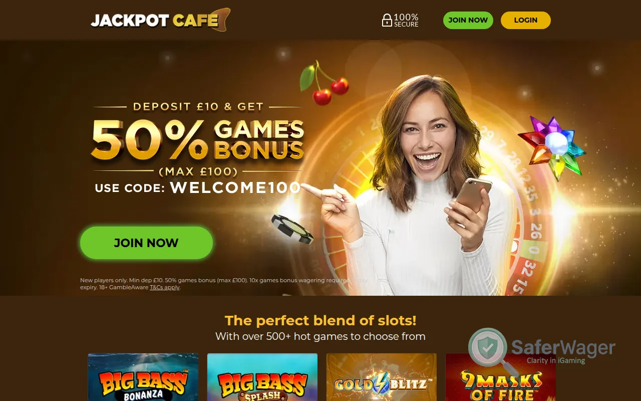 Screenshot of Jackpot Cafe UK website