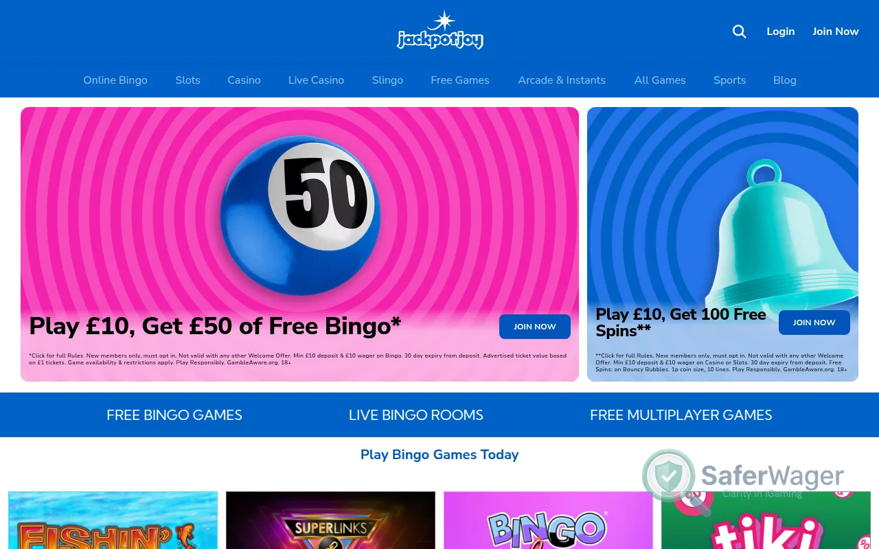 Screenshot of Jackpotjoy Casino website