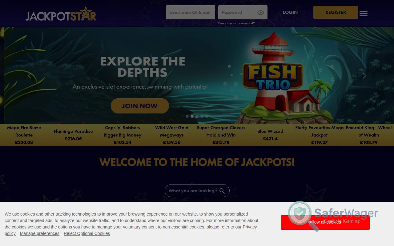 Screenshot of Jackpot Star website