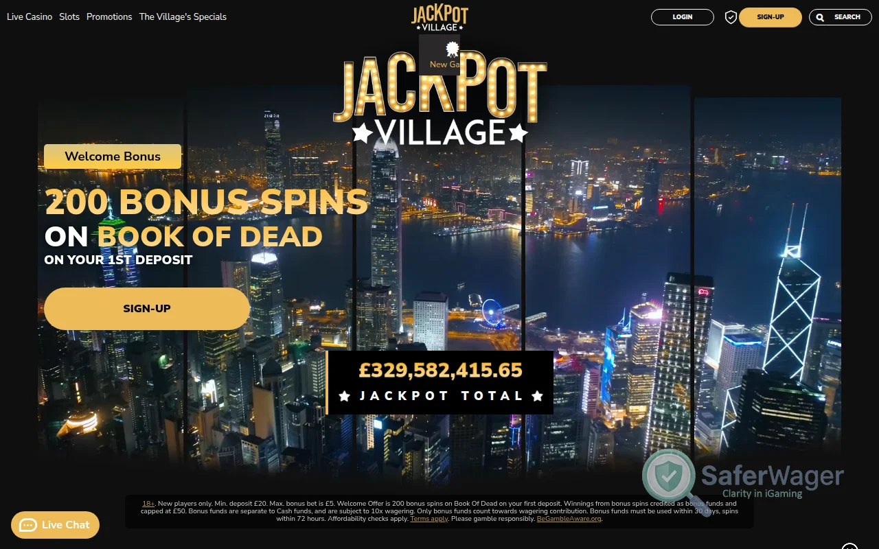 Screenshot of Jackpot Village Casino website