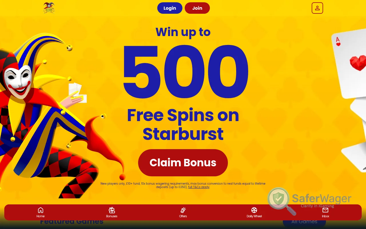 Screenshot of Joker Slots website