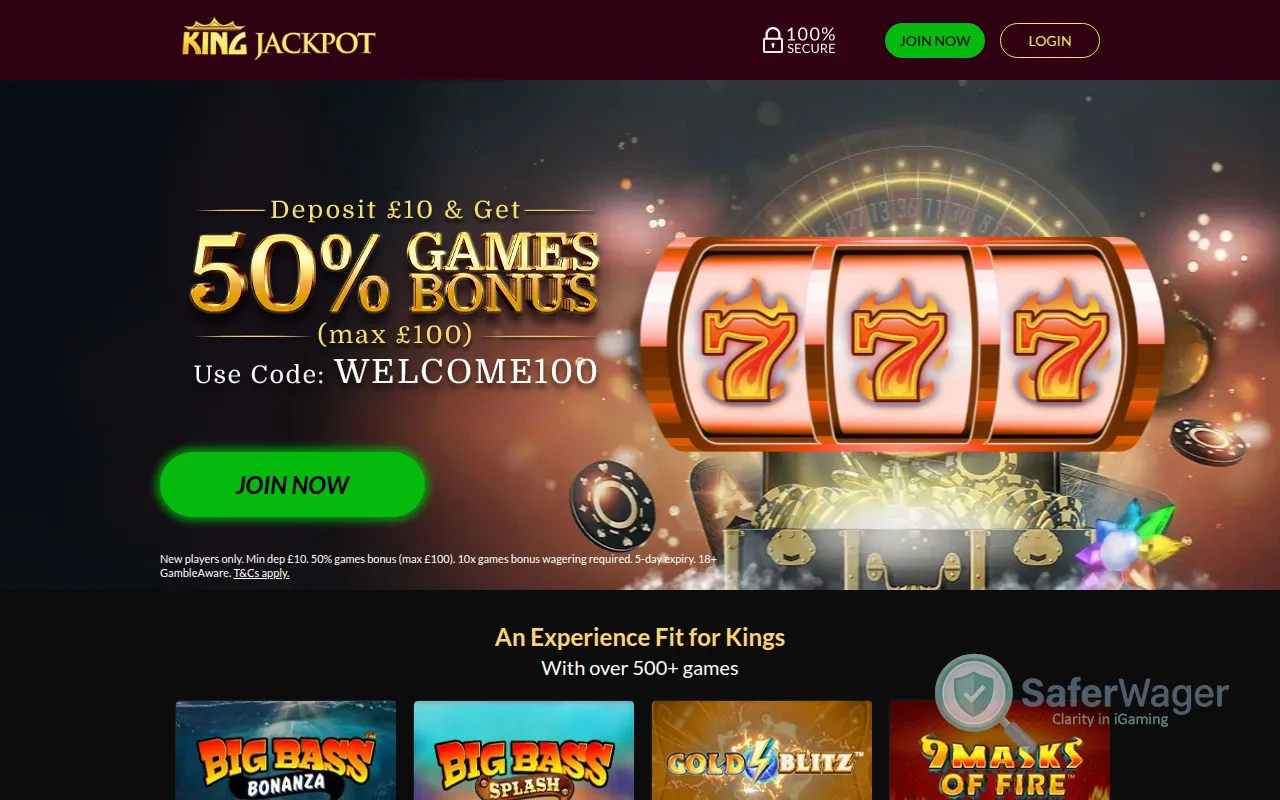 Screenshot of King Jackpot website